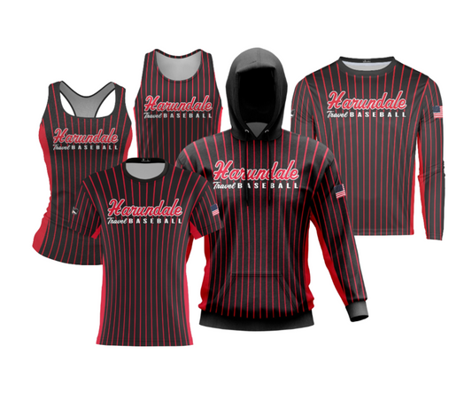 Harundale Performance Dri Tech Apparel ~ "Harundale Travel Baseball" Black/Red Pinstripes Sidebar