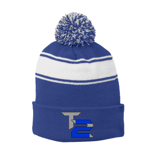 TU2RN Sport-Tek® Stripe Pom Beanie ~ Royal/White