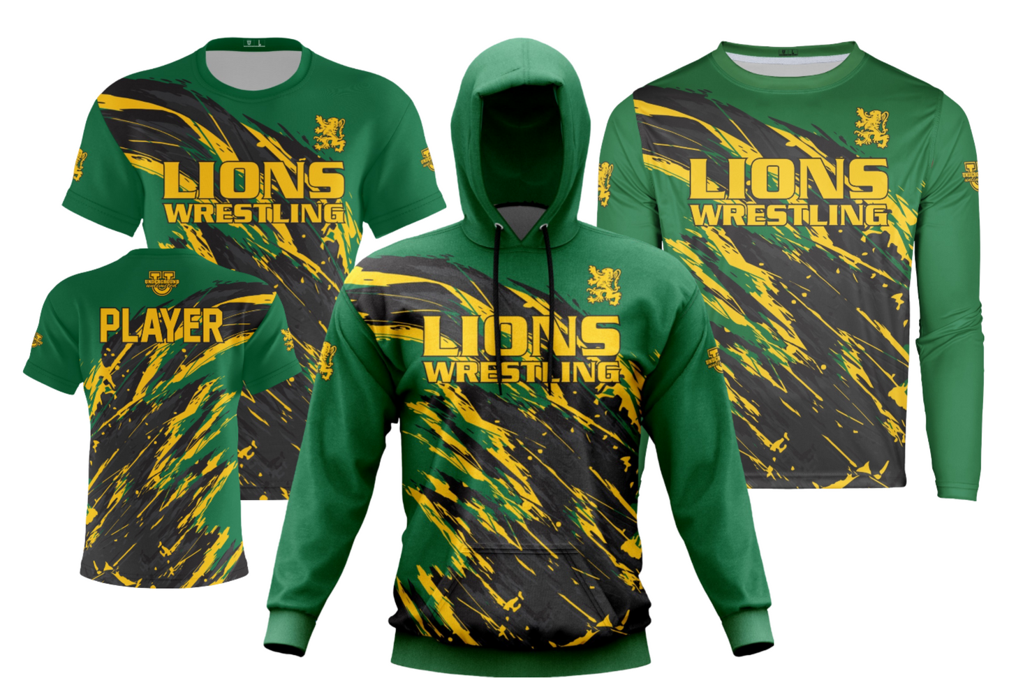 Queen Anne's High Wrestling Performance Dri Tech Apparel ~ Green Rip Splatter