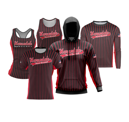 Harundale Performance Dri Tech Apparel ~ "Harundale Travel Baseball" Black/Red Pinstripes Sidebar