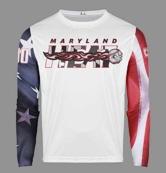 Maryland Heat Pro Performance Long Sleeve ~ White USA Flag