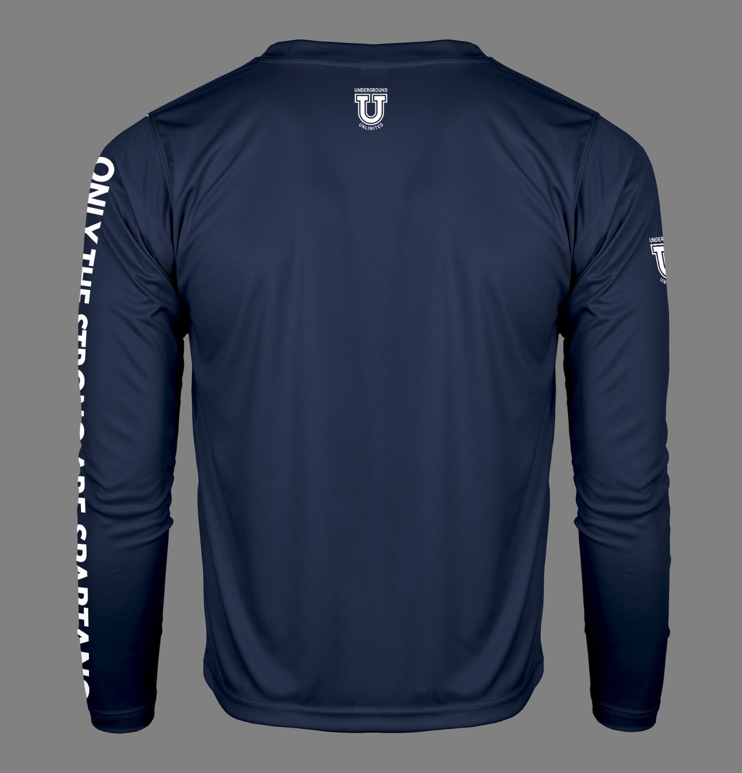W.T. Chipman Pro Performance Sun Long Sleeve ~ Spartan Script Navy "Only the Strong are Spartans"