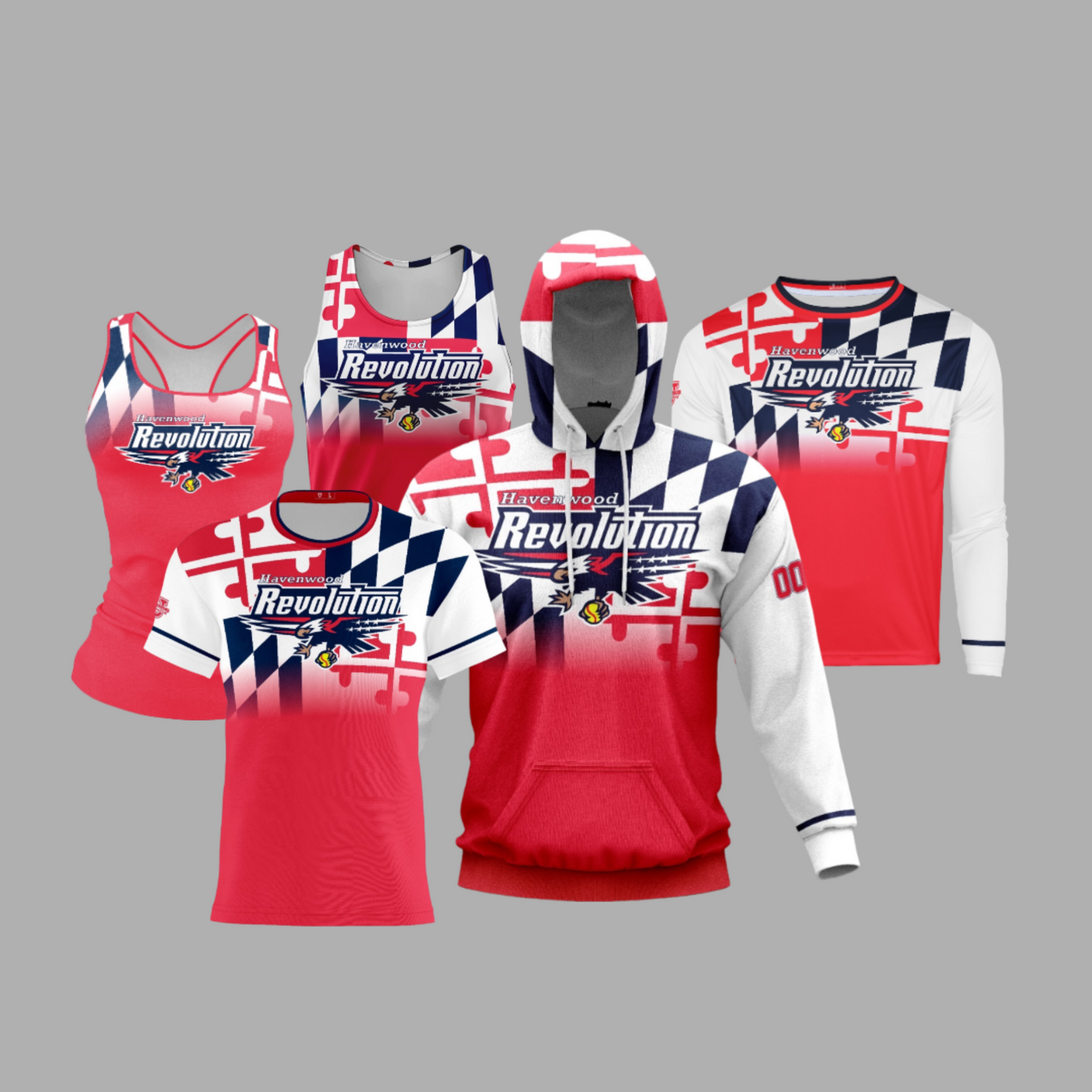 Havenwood Revolution Performance Dri Tech Apparel ~ Maryland Flag Fade to Red