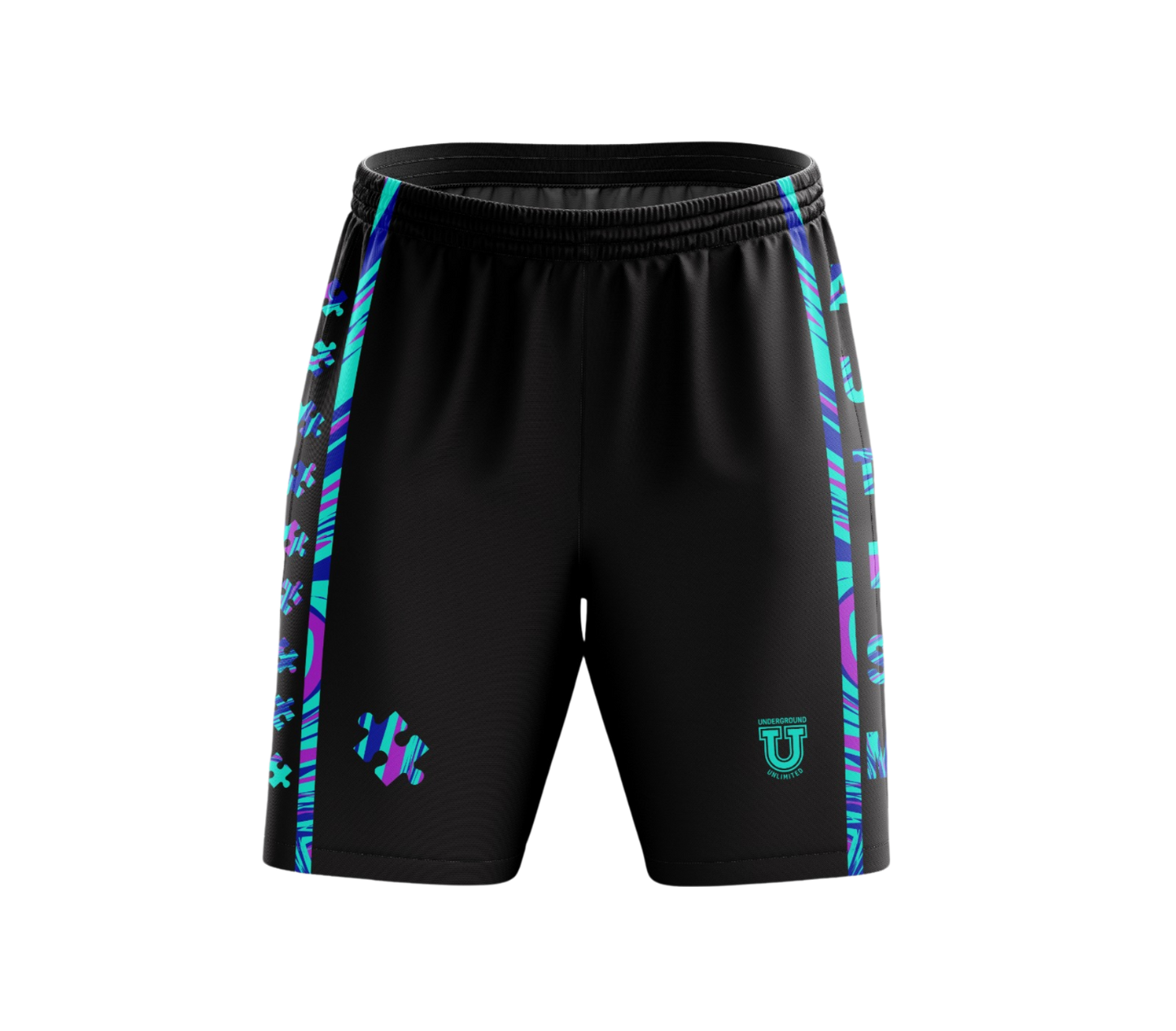 Team Autism Dri Tech Stretch Training Shorts {Black Flo Puzzle}