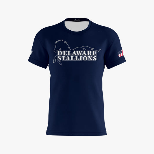 DE Stallions Performance Dri Tech Shirt ~ Stallion Full Central Chest *Blue*