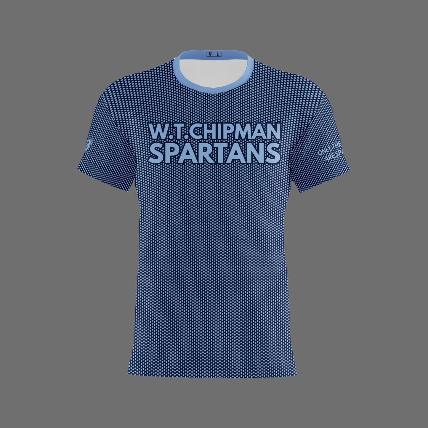 W.T. Chipman Dri Tech Shirt ~ Columbia Navy Dot "Only the Strong are Spartans"