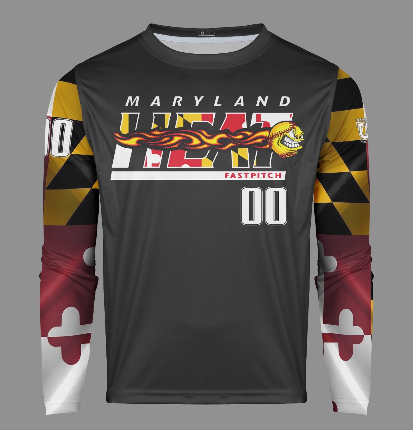 Maryland Heat Pro Performance Long Sleeve ~ Black Maryland Flag