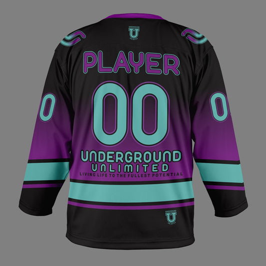 Underground Ice Hockey Tournament Game Day Jersey - Ombre Black Purple/Teal
