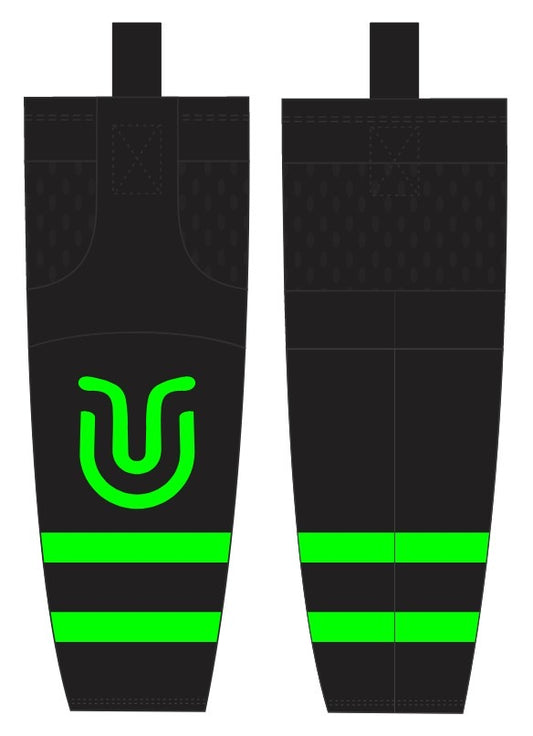Underground Ice Hockey Socks - Black High Flo Green