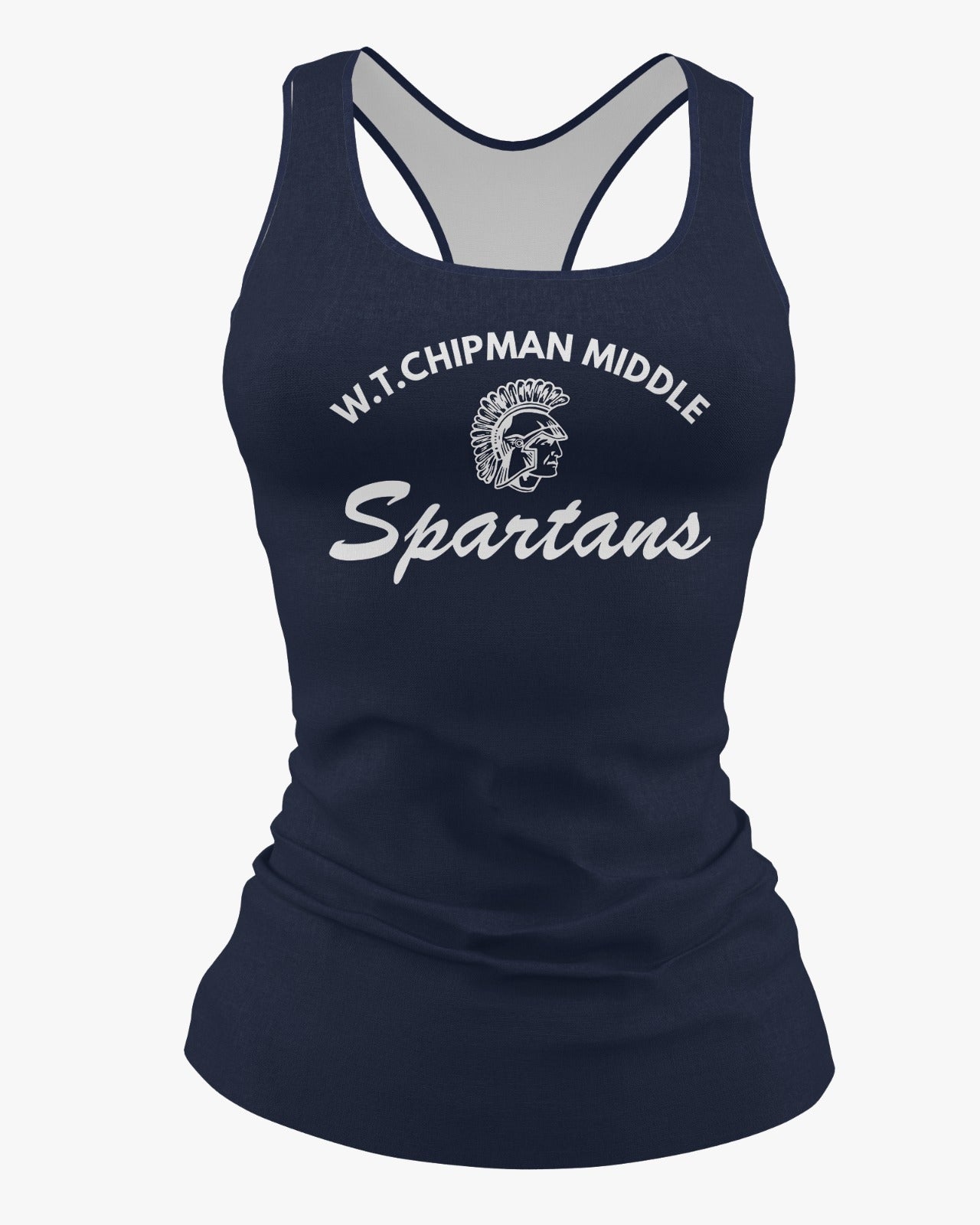W.T. Chipman Dri Tech Women's Razorback ~ Spartan Script Navy "Only the Strong are Spartans"