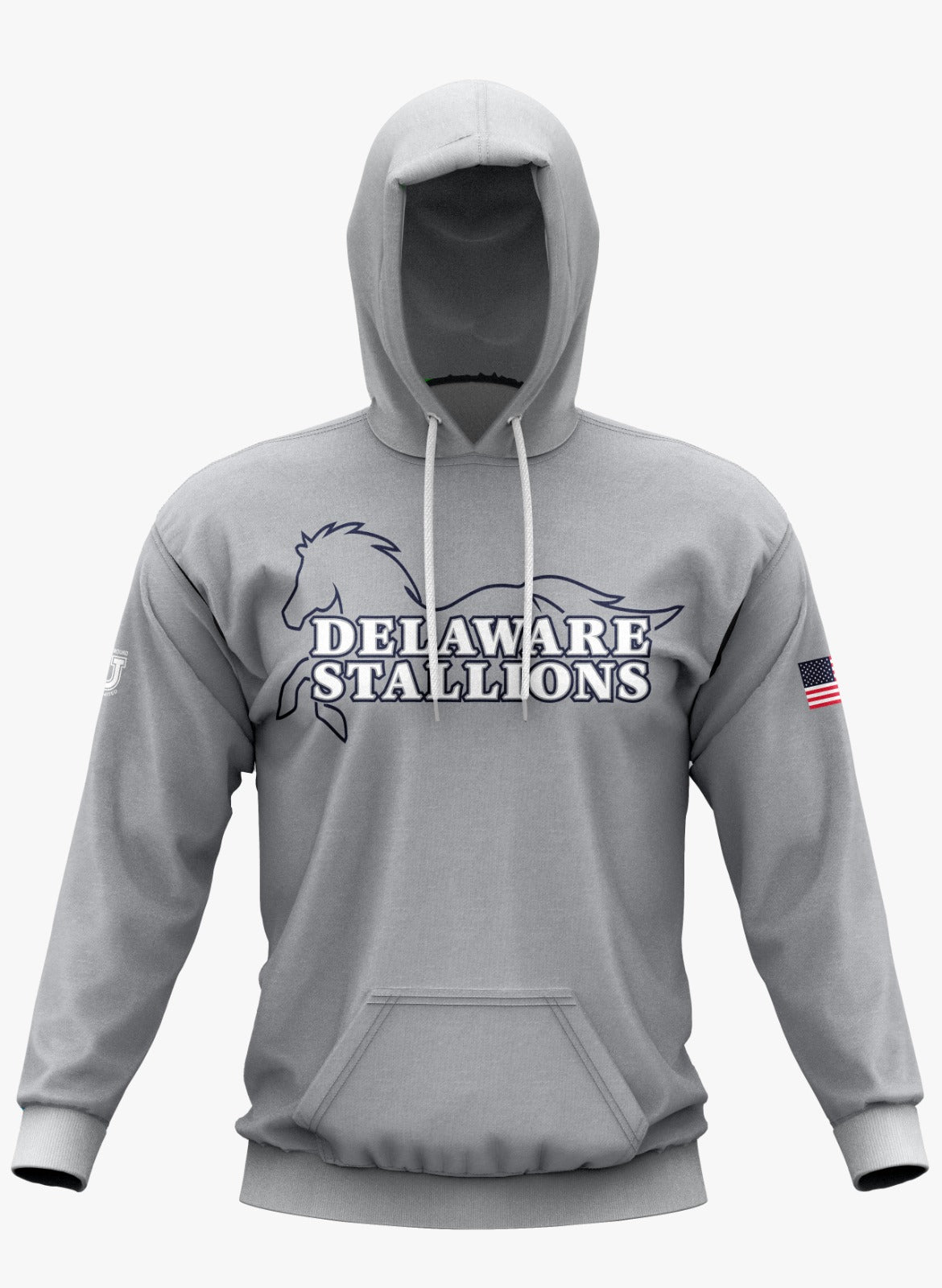 DE Stallions Performance Hoodie ~ Stallion Full Central Chest *Grey*