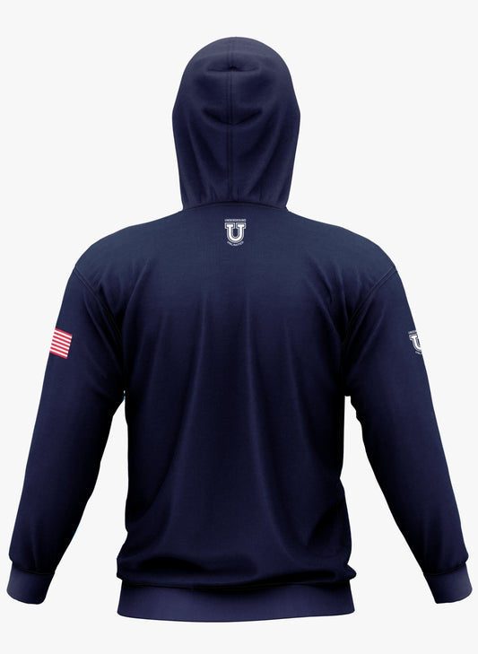 DE Stallions Performance Hoodie ~ Stallion Central Chest *Blue*