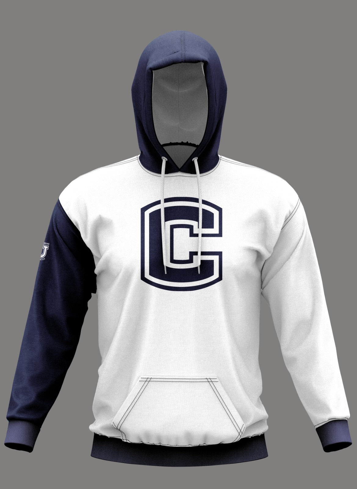 W.T. Chipman Performance Hoodie ~ White ALT Sleeve C Central Chest "Home of the Spartans"