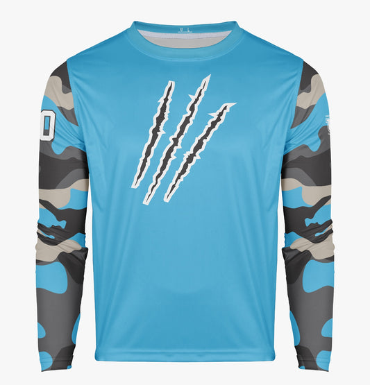 Raptors Pro Performance Sun Long Sleeve ~ Blue w/Camo Sleeves