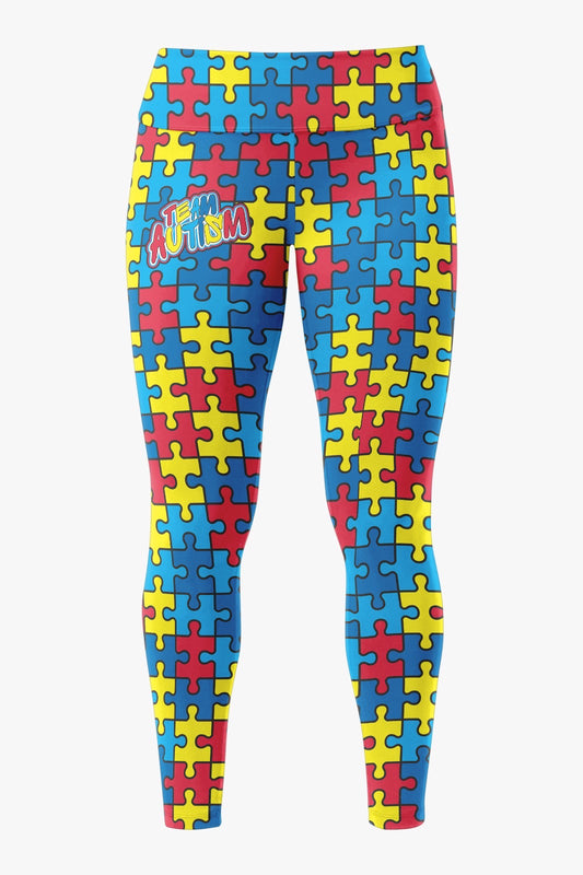 Women's Team Autism Performance Leggings ~ Colorful Puzzle Pieces
