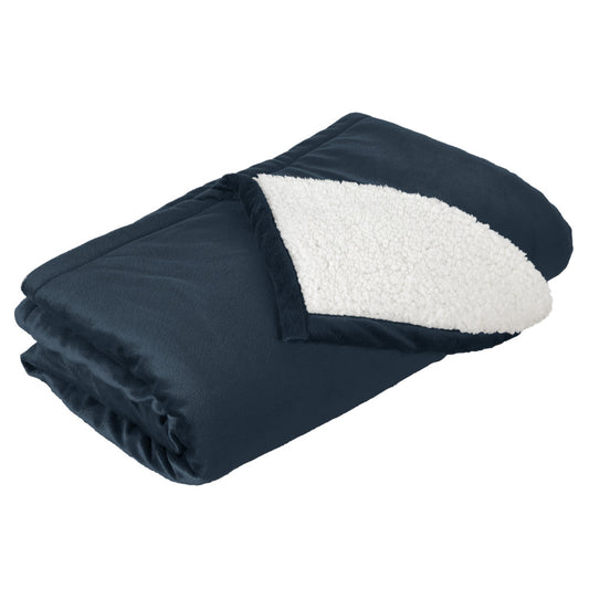 Embroidered Kent School Mountain Lodge Sherpa Lined Blanket ~ Navy Blue