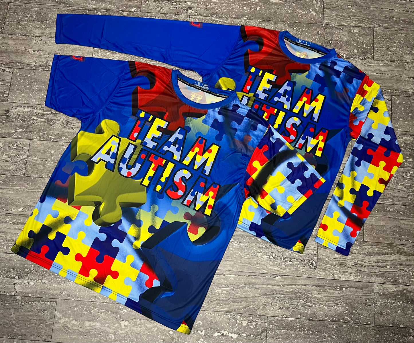 Team Autism Performance Apparel ~ Blue Puzzle Fade {Royal}