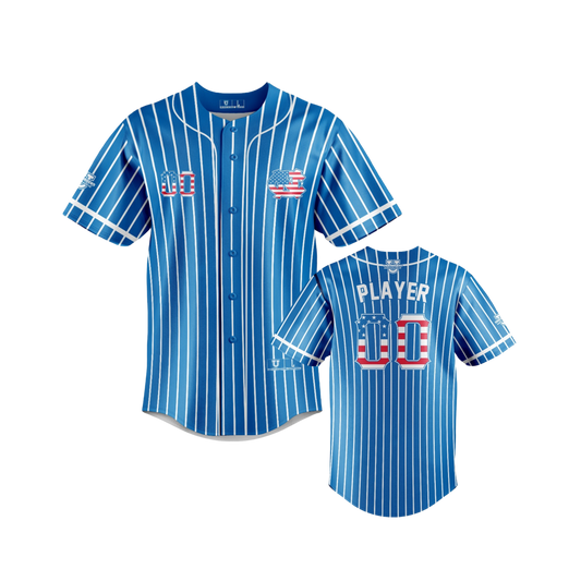 Caroline North ***All-Stars 2025*** Full-Button Down Game Day Jersey ~ Royal Pinstripes