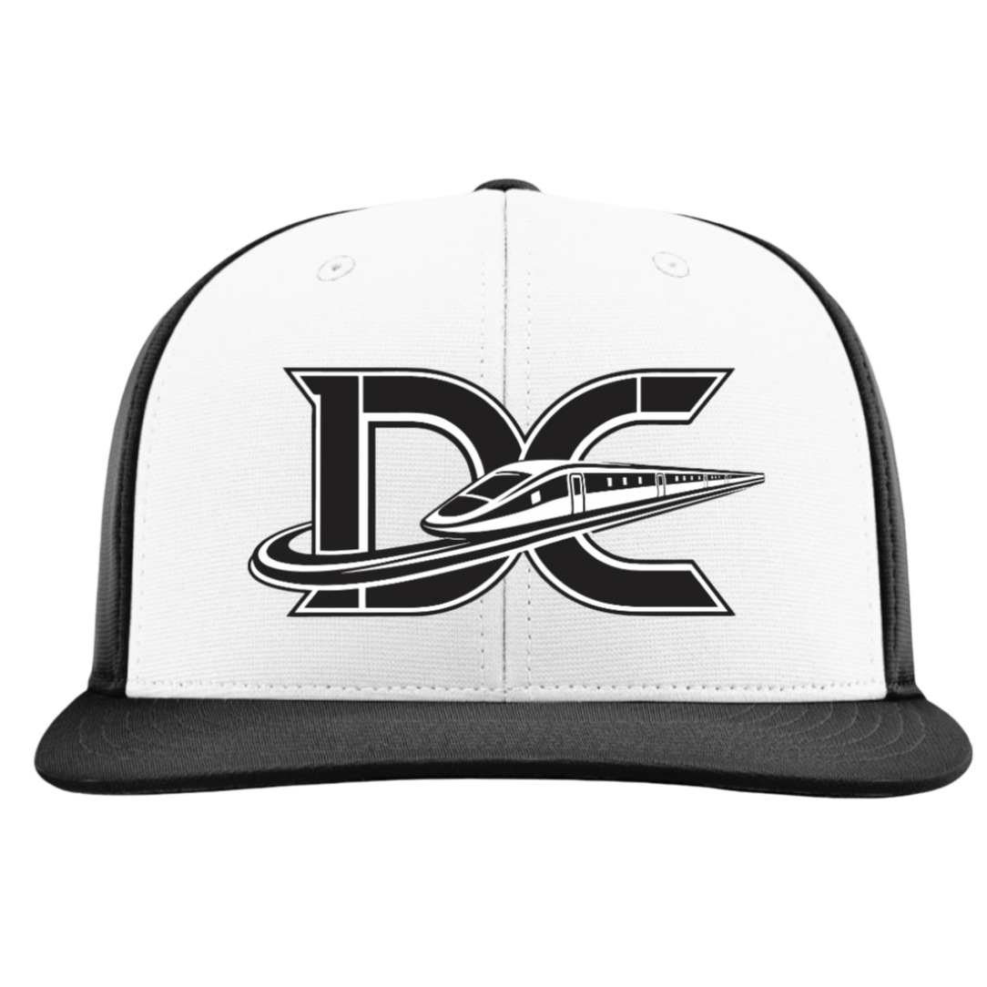Delaware Express Embroidered Hat ~ PTS20 FlexFit // 112 Snapback "DE" White/Black ALT