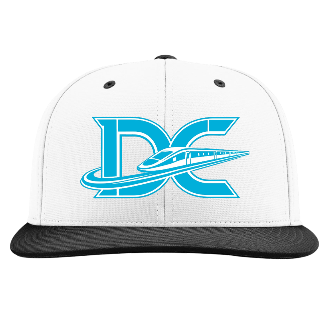 Delaware Express Embroidered Hat ~ PTS20 FlexFit // 112 Snapback "DE" White/Black CMB