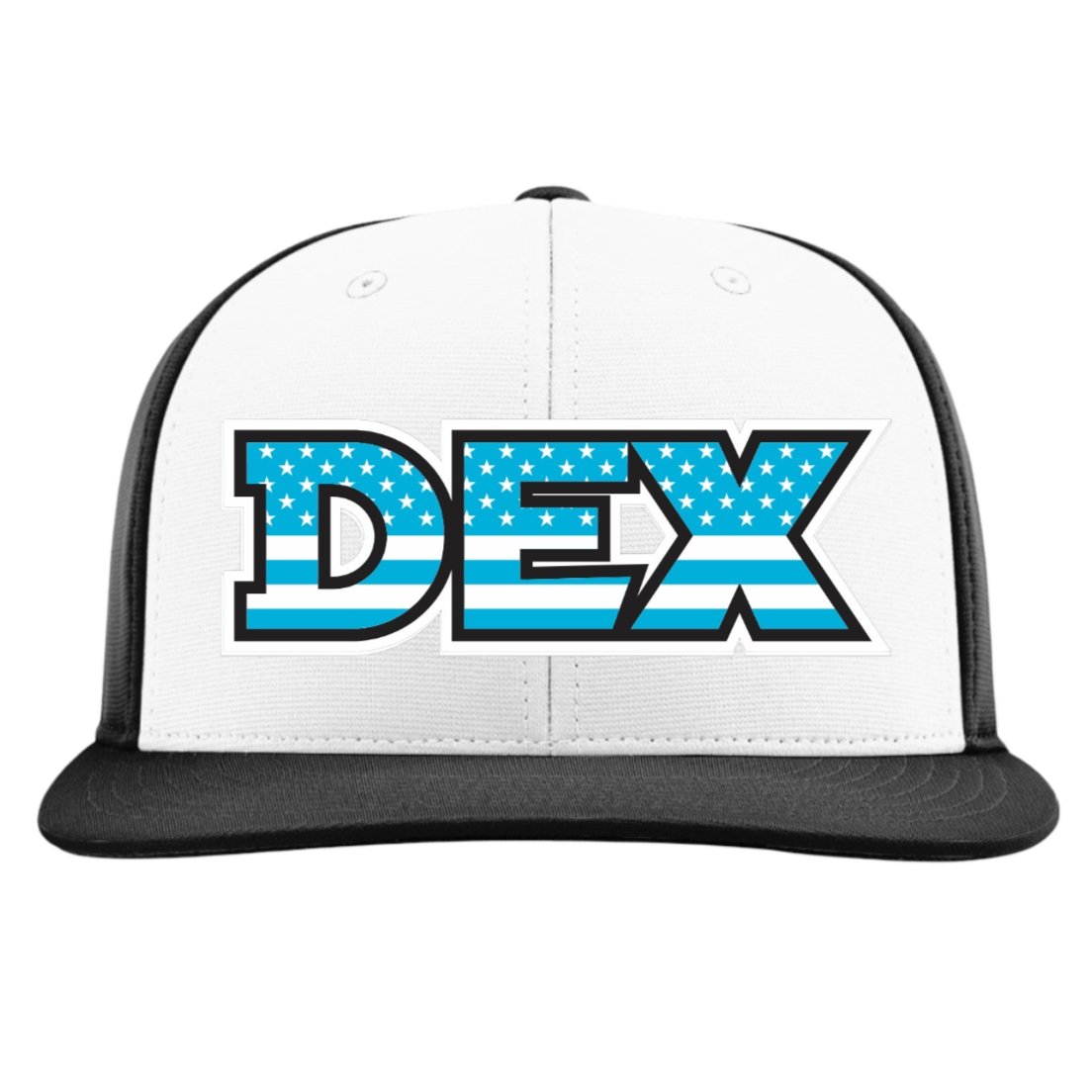 Delaware Express Embroidered Hat ~ PTS20 FlexFit // 112 Snapback "DEX" White/Black ALT