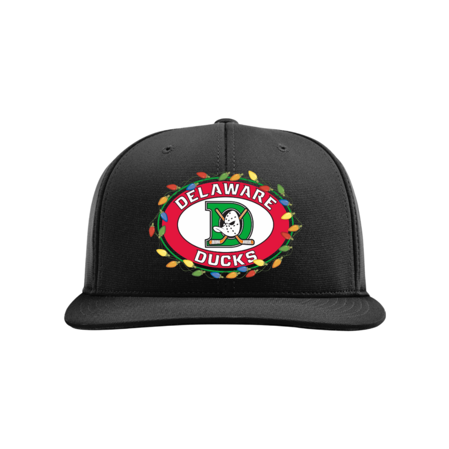 Delaware Ducks Embroidered Hat ~ Holiday Lights {Black ~ Flexfit/Snapback}