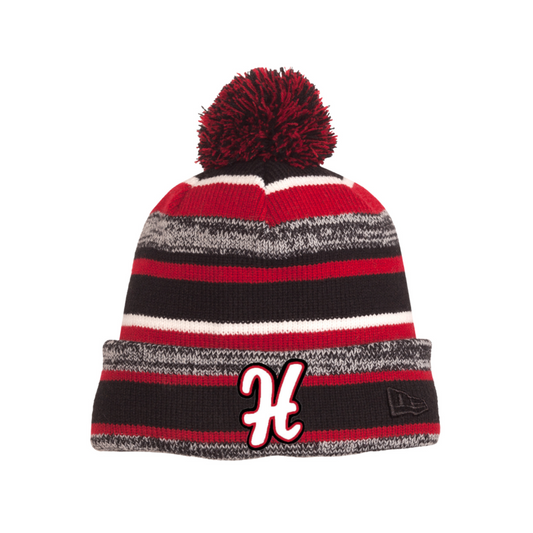 Harundale New Era® Sideline Pom Beanie ~ "H" Black/Scarlet