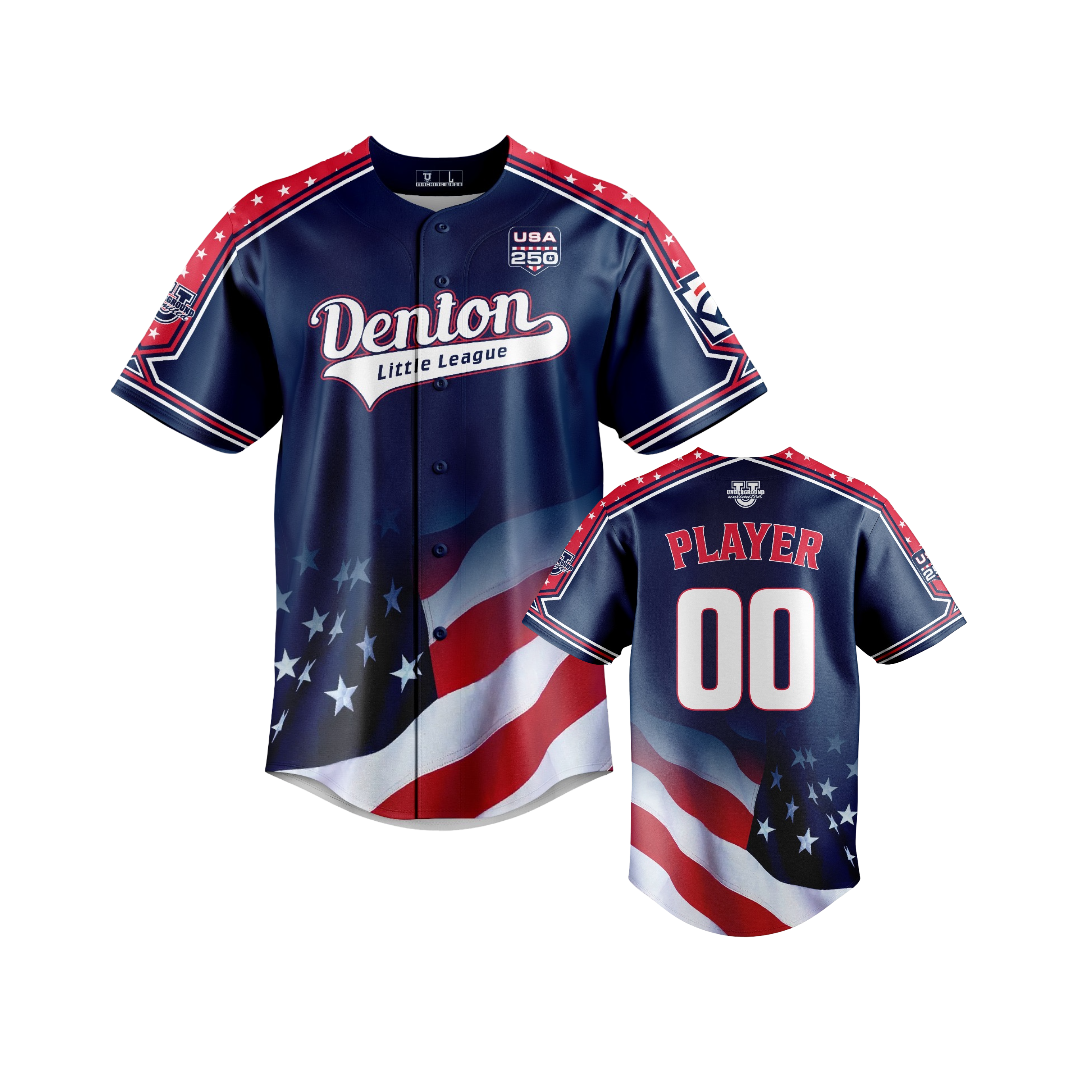 Denton Little League ***All-Stars 2026*** Full-Button Down Game Day Jersey ~ USA 250th