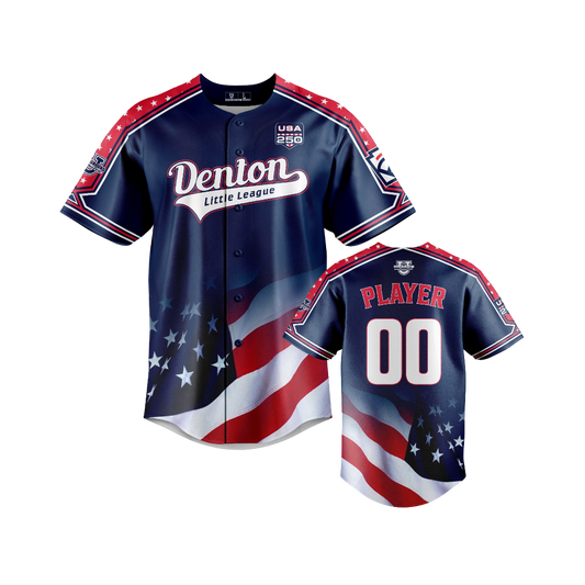 Denton Little League ***All-Stars 2026*** Full-Button Down Game Day Jersey ~ USA 250th