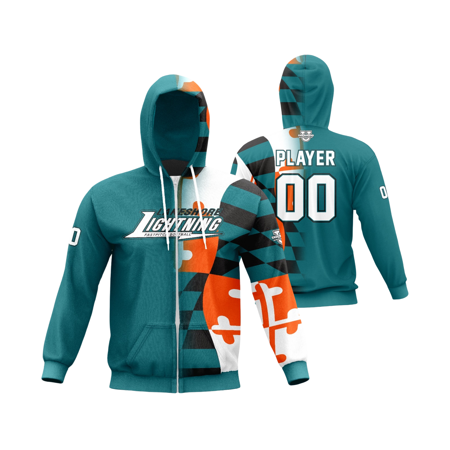 Lakeshore Performance Full-Zip Hoodie ~ Jersey Replica {Teal Flag Fade}