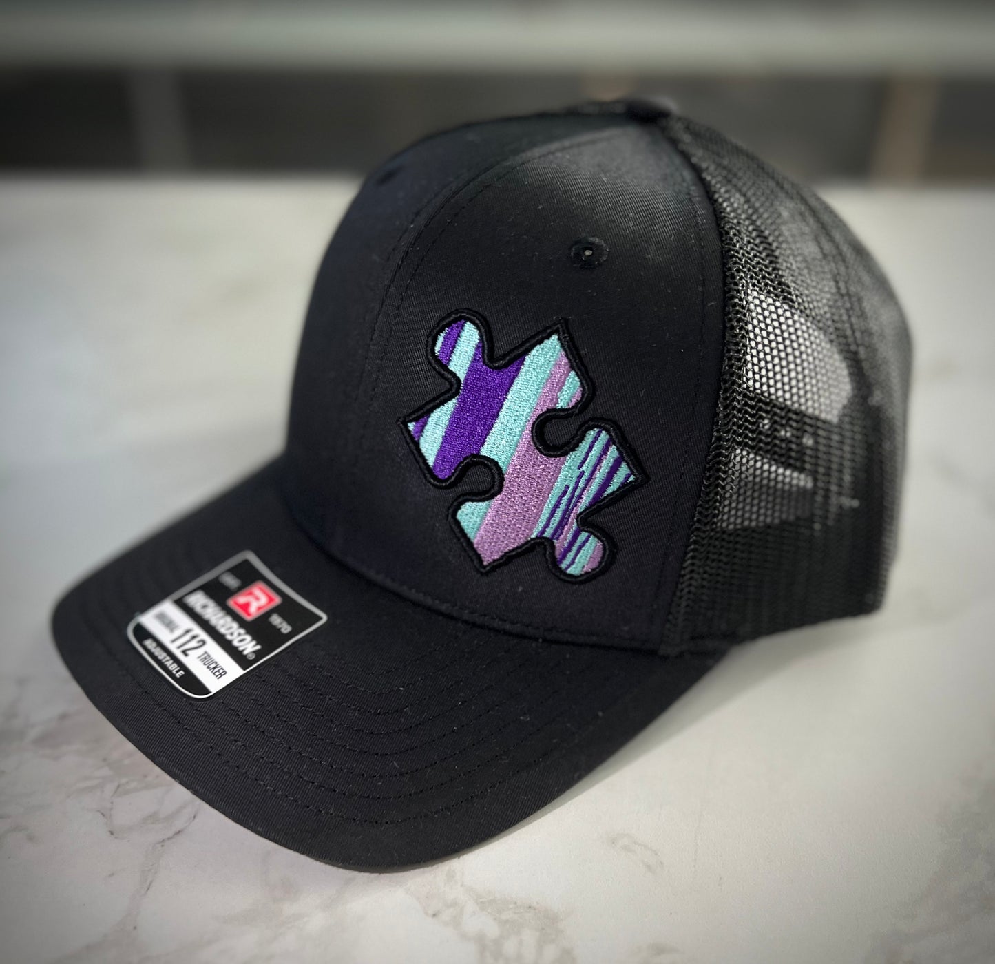 Team Autism Embroidered Hat ~ Black Flo Puzzle