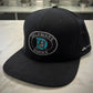 Delaware Ducks Embroidered Hat ~ Round Delaware Ducks Blackout/Teal Logo {Black ~ Flexfit/Snapback}