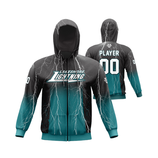 Lakeshore Performance Full-Zip Hoodie ~ Jersey Replica Spring 2027 {Black Teal Ombre Lightning}