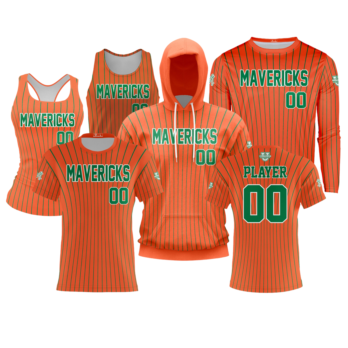 Mavericks Baseball Performance Dri Tech Design ~ Orange Pinstripe