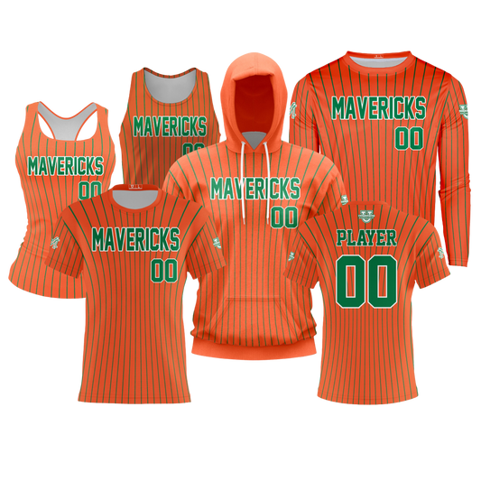Mavericks Baseball Performance Dri Tech Design ~ Orange Pinstripe