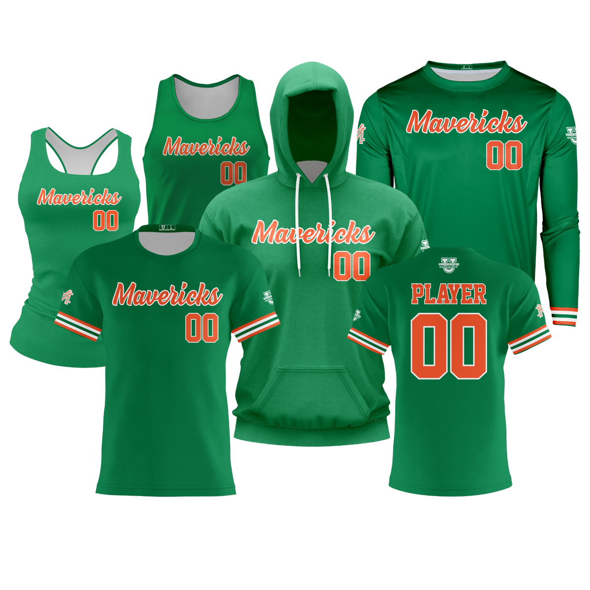 Mavericks Baseball Performance Dri Tech Design ~ Green Script