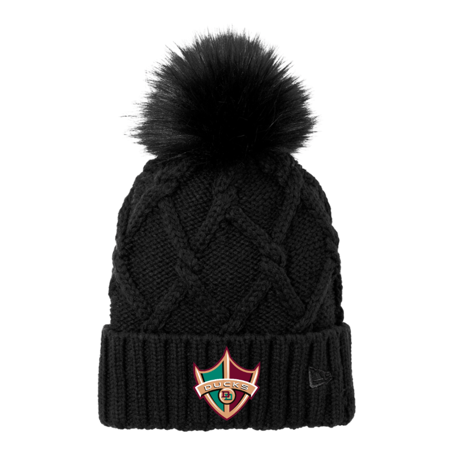 Delaware Ducks New Era® Faux Fur Pom Beanie ~ Black