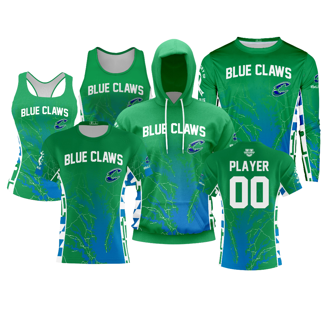 Blue Claws Baseball Performance Dri Tech Design ~ Green Ombre Map Fade