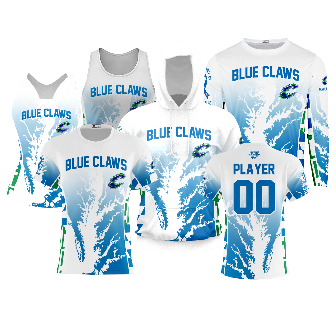 Blue Claws Baseball Performance Dri Tech Design ~ White Ombre Map Fade