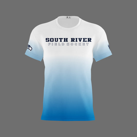 South River Field Hockey Dri Tech T-Shirt ~ White to Columbia Fade