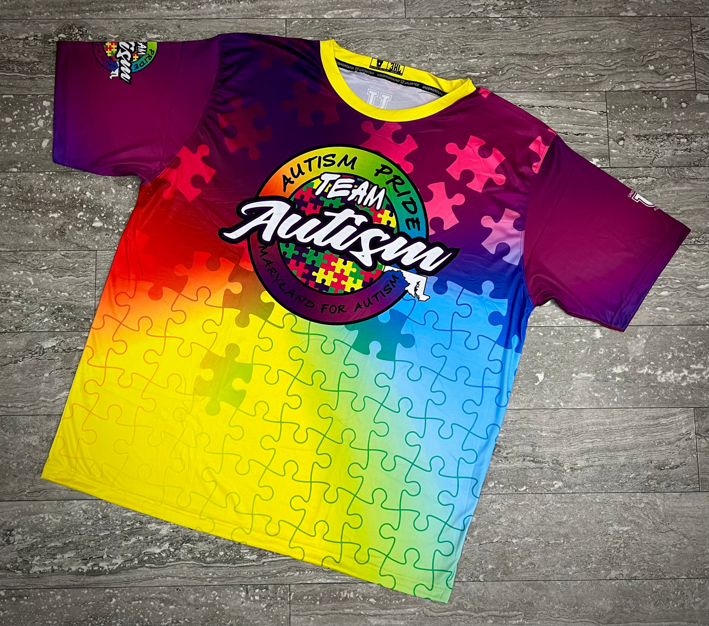 Team Autism Performance Apparel ~ Rainbow Ghosted Puzzle