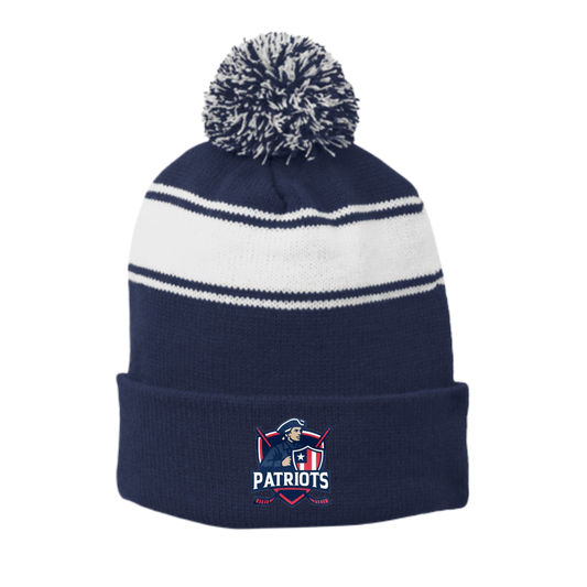 Patriots Ice Hockey Sport-Tek® Stripe Pom Beanie ~ Navy/White
