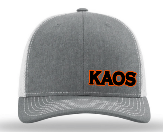 "KAOS" 3D Puff Embroidered Hat ~ Heather Grey and White