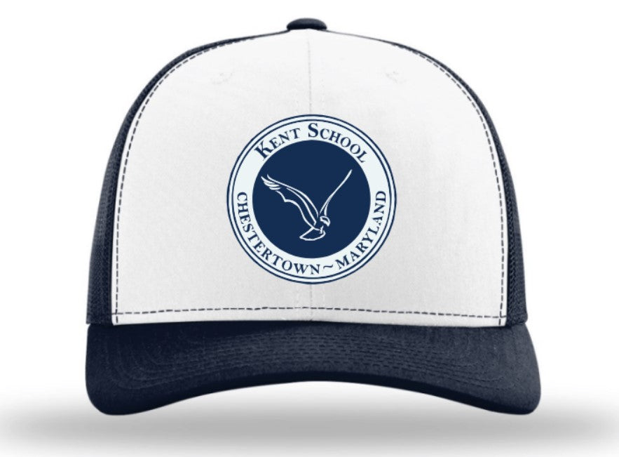 The Kent School Embroidered Hat ~ White and Navy Mesh ~ Kent School Patch