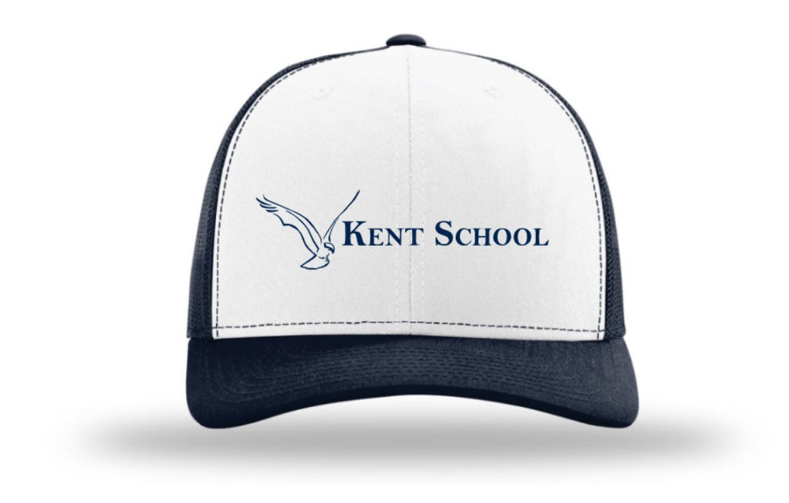 The Kent School Embroidered Hat ~ White and Navy Mesh