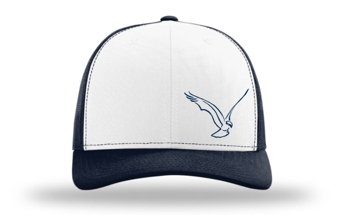 The Kent School Embroidered Hat ~ White and Navy Mesh ~ Osprey