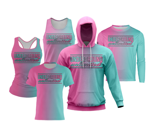 Underground Unlimited Summer 2024 Performance Dri Tech Apparel ~ Ombre Sides High Flo {Pink/Teal}