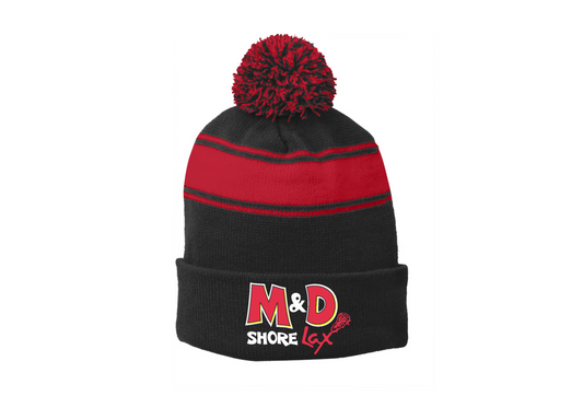 M&D Shore Sport-Tek® Stripe Pom Beanie ~ Black/True Red