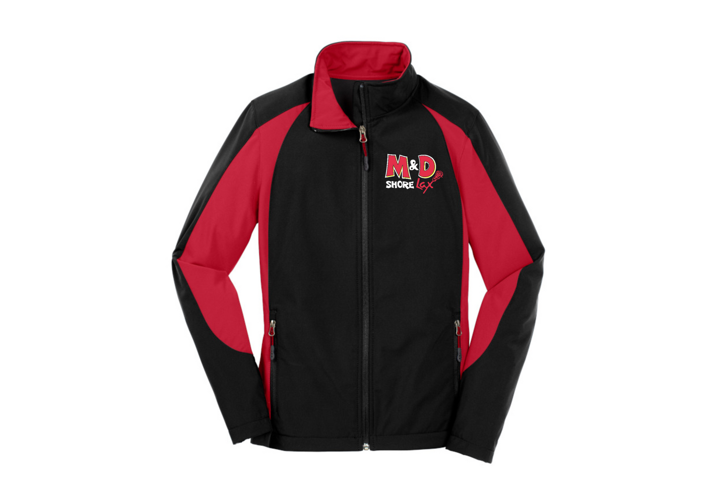 M&D Shore Embroidered Mens/Unisex/Womens Soft Shell Jacket ~ Black/Red