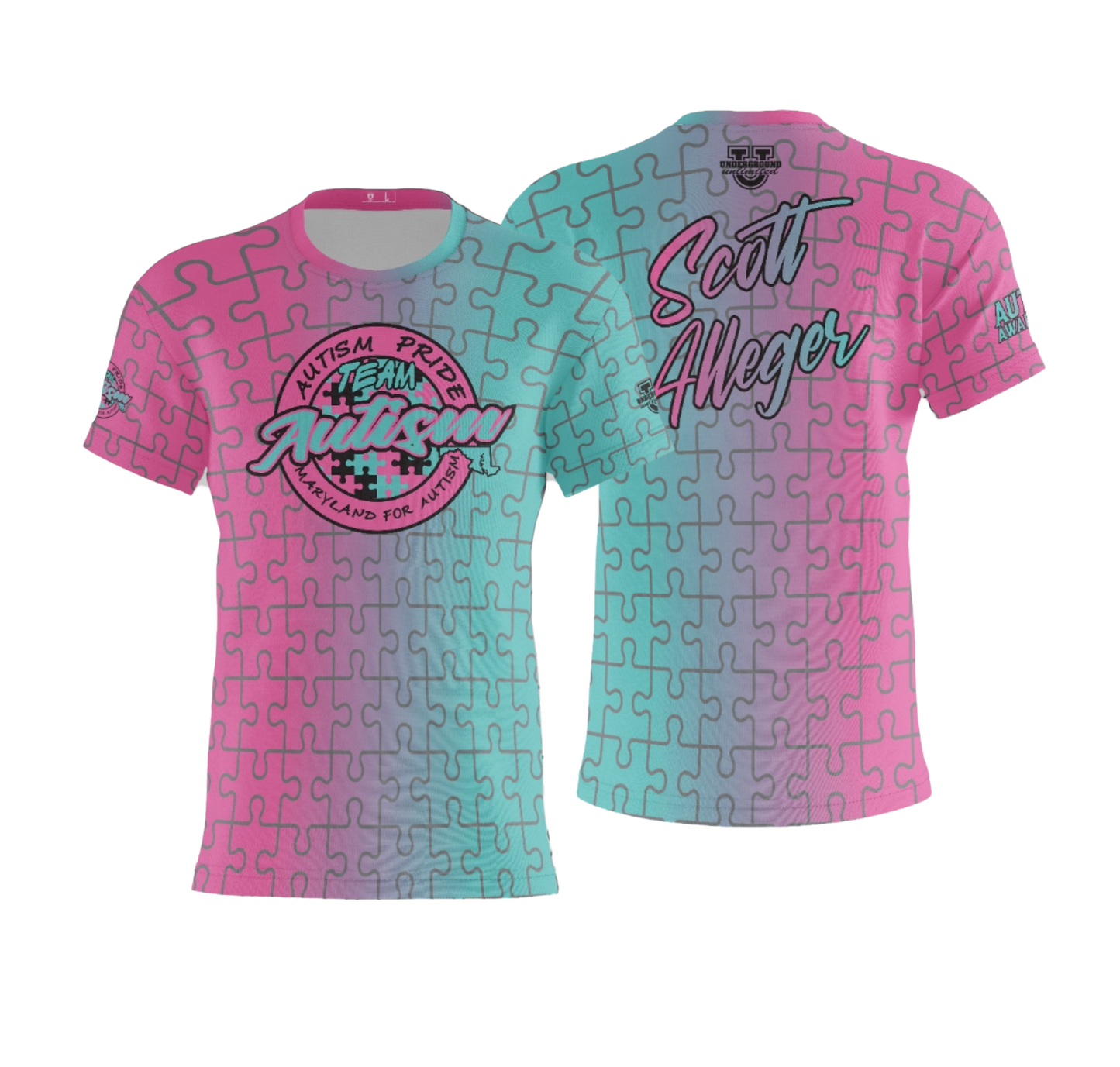 Team Autism Performance Apparel ~ Pink/Teal Puzzle Split